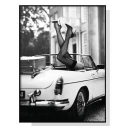 50cmx70cm High Heels In Classic Car Black Frame Canvas Wall Art