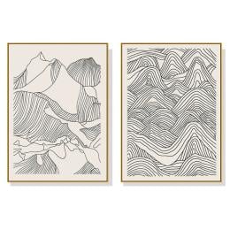 70cmx100cm Line Art Mountain 2 Sets Gold Frame Canvas Wall Art