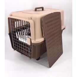 Brown Large Dog Puppy Cat Crate Pet Carrier Cage w/ Tray Bowl & Wheel