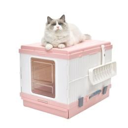 XL Portable Cat Toilet Litter Box Tray Foldable House Scoop Pink