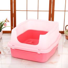 Large Deep Cat Kitty Litter Tray High Wall Pet Toilet Tray Scoop Pink