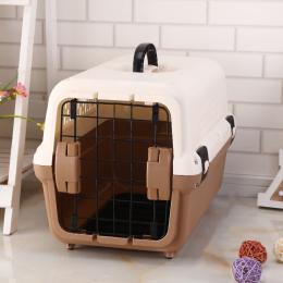 Small Portable Plastic Dog Cat Pet Carrier Travel Cage w/ Tray Brown