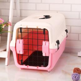 Small Portable Plastic Dog Cat Pet Carrier Travel Cage With Tray Pink