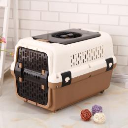 Dog Cat Crate Pet Rabbit Carrier Travel Cage Tray Window Brown Medium