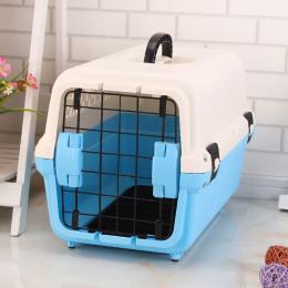 Medium Portable Plastic Dog Cat Pet Carrier Travel Cage Tray Blue