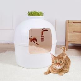 Multifunctional Cat Litter Box Pet Cat House Semi-enclosed White