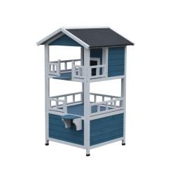 Double Story Cat Shelter Condo With Escape Door Rainproof Kitty House
