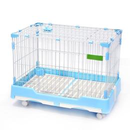 Large Blue Pet Dog Cage Rabbit Crate Kennel w/ Potty Pad & Wheel