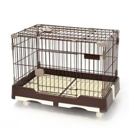 Large Brown Pet Dog Cage Rabbit Crate Kennel w/ Potty Pad & Wheel