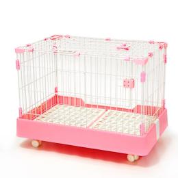 Large Pink Pet Dog Cage Rabbit Crate Kennel w/ Potty Pad And Wheel