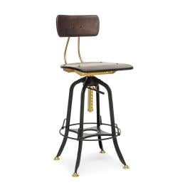 Industrial Wooden Adjustable Swivel Bar Stool w/ Back - Gold Black