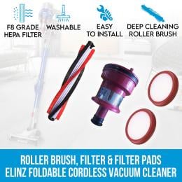Roller Brush Filter Pads For Foldable Cordless Vacuum Cleaner VCHSG10