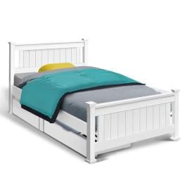 Wooden Bed Frame Timber Single Size Rio Storage Drawers Base