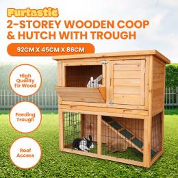 Furtastic 2-Storey Wooden Chicken Coop & Rabbit Hutch With Trough