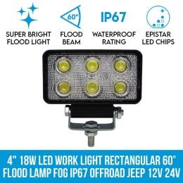4In 18w Led Work Light Rectangular 60 Flood Lamp Fog Ip67 Offroad Jeep