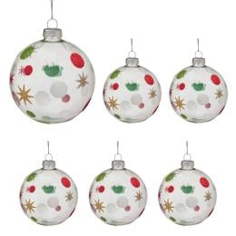 Christabelle Glass Baubles 6 Pcs with Assorted Patterns Balls Christmas Tree Decoration Ornament