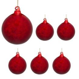 Christabelle Large Red Glass Baubles 6 Pcs with Faint Crackle Pattern Balls Christmas Tree Decoration Ornament