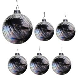 Christabelle Clear Striped Glass Baubles 6Pcs Filled with Feathers Balls Christmas Tree Decoration Ornament
