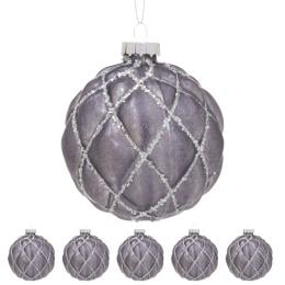 Christabelle Platinum Glass Baubles 6Pcs with Glittered Lattice Pattern Balls Christmas Tree Decoration Ornament