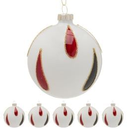 Christabelle White Glass Baubles 6Pcs with Red & Black Teardrops Balls Christmas Tree Decoration Ornament