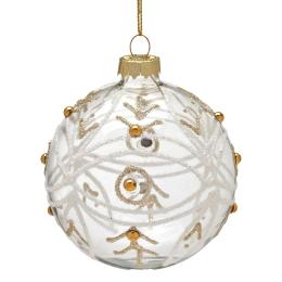 Christabelle Box of 6 Clear Glass Baubles with Glitter Swirls and Gold Pearls