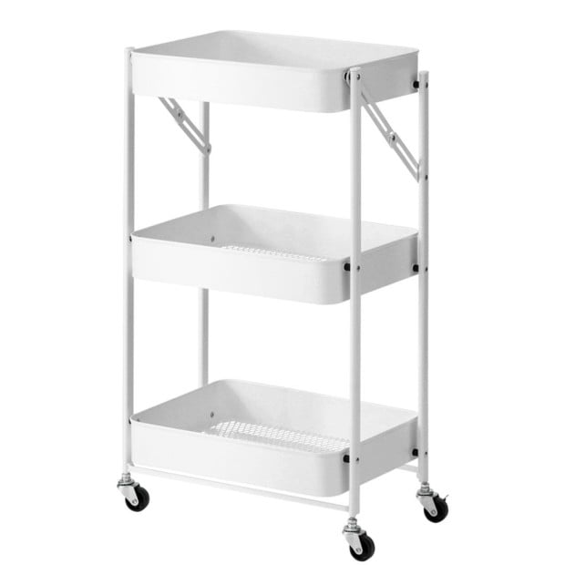 3 Tier Steel White Foldable Kitchen Cart Multi-Functional Shelves
