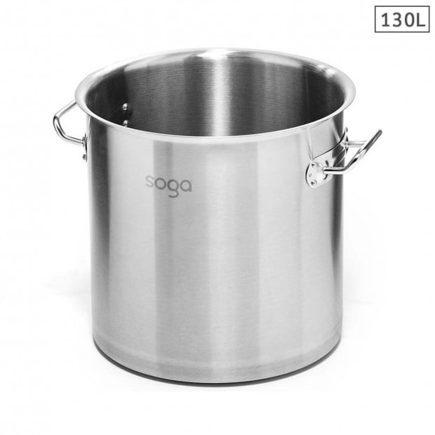 SOGA Stock Pot 130L Top Grade Thick Stainless Steel Stockpot