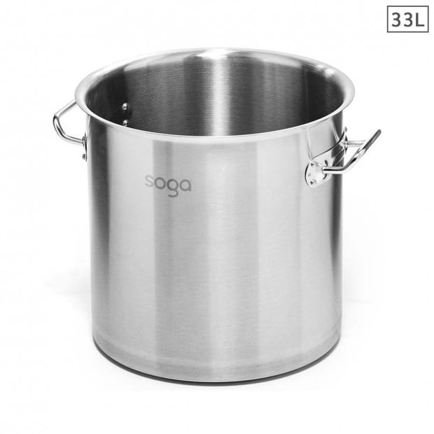 SOGA Stock Pot 33L Top Grade Thick Stainless Steel Stockpot