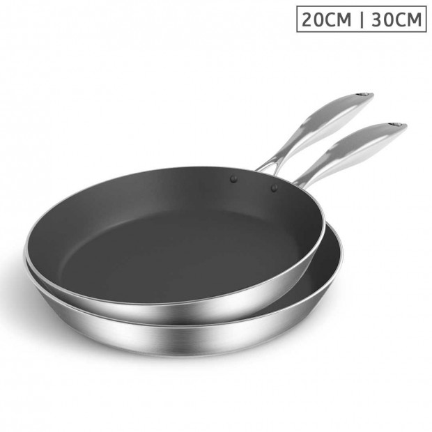 SOGA Stainless Steel Fry Pan 20cm 30cm Frying Pan Induction Non Stick
