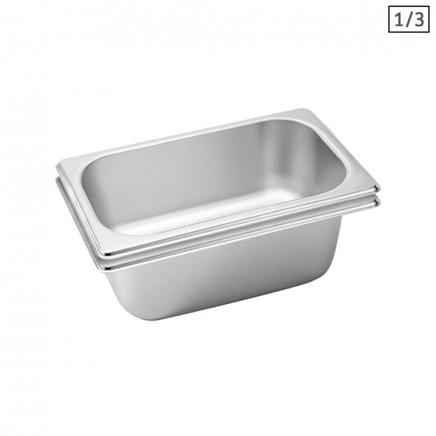 2X Gastronorm GN Pan Full Size 1/3 Pan 10cm Deep Stainless Steel Tray