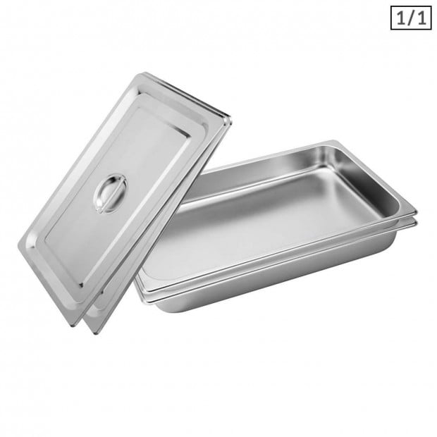 2X Gastronorm GN Pan Full Size 1/1 GN Pan 6.5cm Stainless Steel Tray
