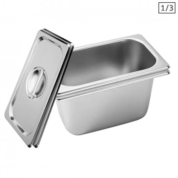 2X Gastronorm GN Pan Full Size 1/3 GN Pan 15cm Stainless Steel Tray