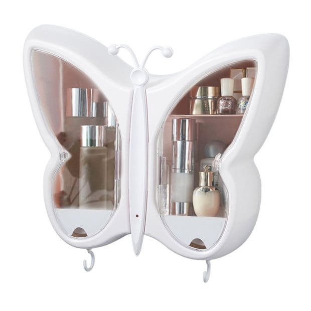 White Butterfly Shape Wall-Mounted Makeup Organiser Storage Box