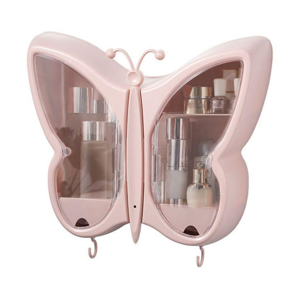 Pink Butterfly Shape Wall-Mounted Makeup Organiser Storage Box