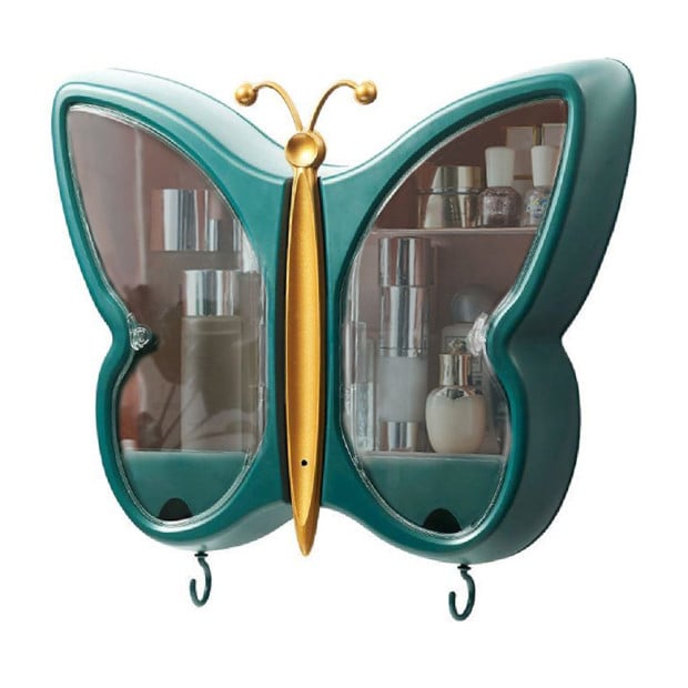 Green Butterfly Wall-Mounted Makeup Organiser Dustproof Storage Box