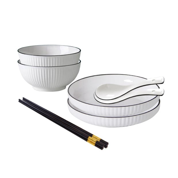 White Ceramic Dinnerware Crockery Soup Bowl Plate Server Set of 4