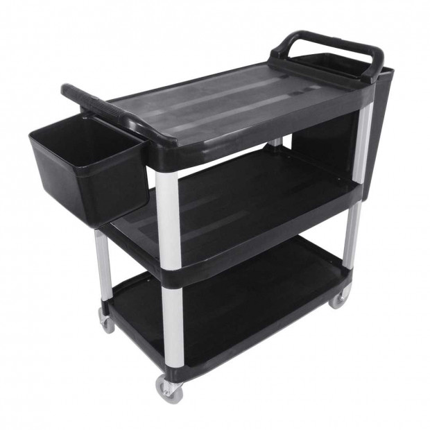 Soga 3 Tier 83x43x95cm Food Trolley Cart Bin Storage Kitchen Black
