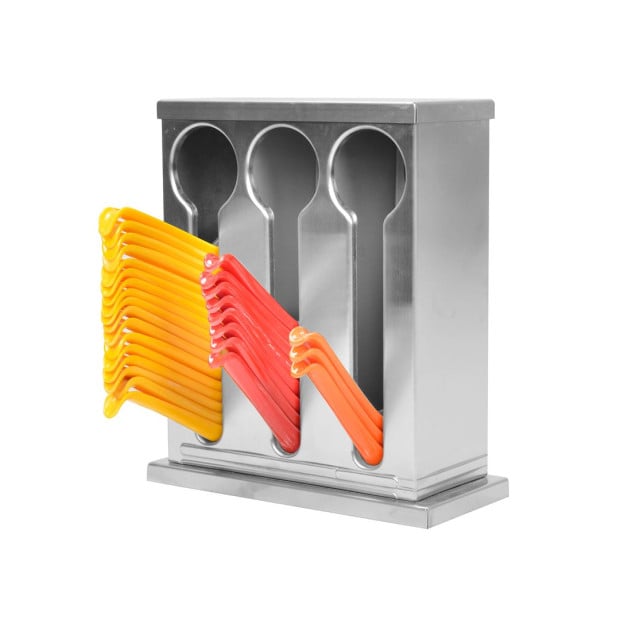Stainless Steel Buffet Restaurant Spoon Utensil Holder Rack 3 Holes