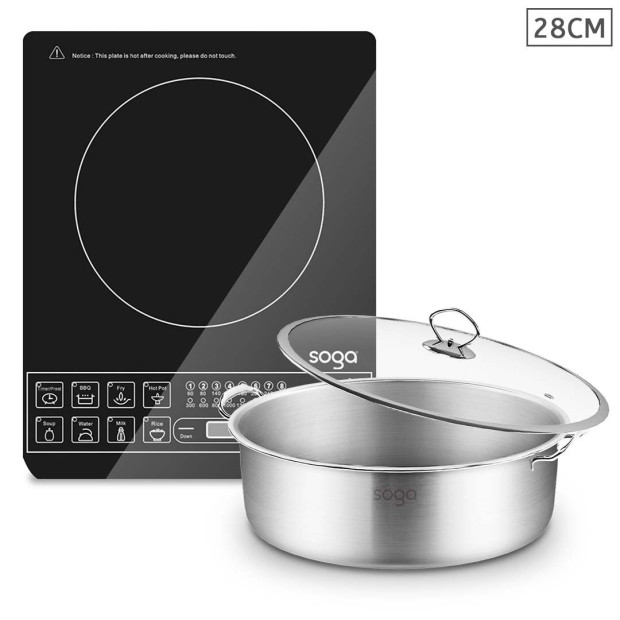 Electric Smart Induction Cooktop 28cm Stainless Steel Casserole
