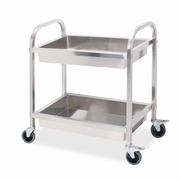 2 Tier 95x50x95cm Stainless Steel Kitchen Trolley Bowl Food Cart