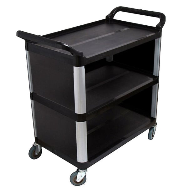 3 Tier Covered Food Trolley Food Waste Cart Storage Kitchen Black