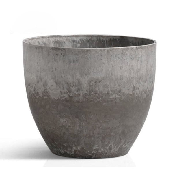 27cm Rock Grey Round Resin Plant Flower Pot Cement Pattern Planter