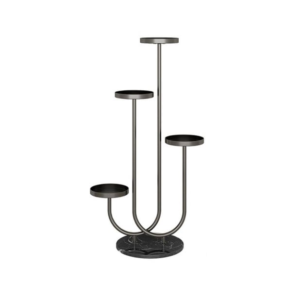 U Shaped Plant Stand Round Flower Pot Tray Black Metal Shelf