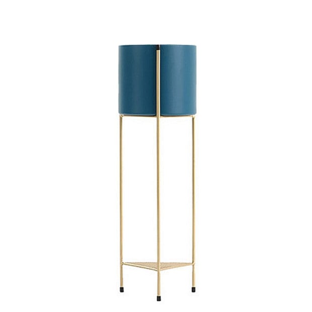 2 Layer 65cm Gold Metal Plant Stand Blue Flower Pot Corner Shelve Rack