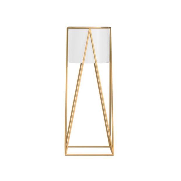 70cm Gold Metal Plant Stand White Flower Pot Holder Corner Shelving