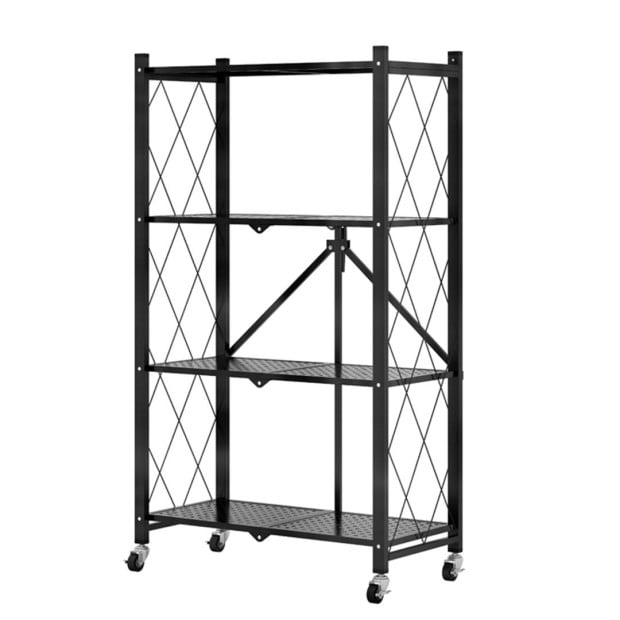 4 Tier Steel Black Foldable Kitchen Cart Multi-Functional Shelves