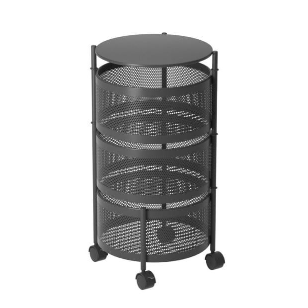 3 Tier Steel Round Rotating Kitchen Cart Multi-Functional Shelves