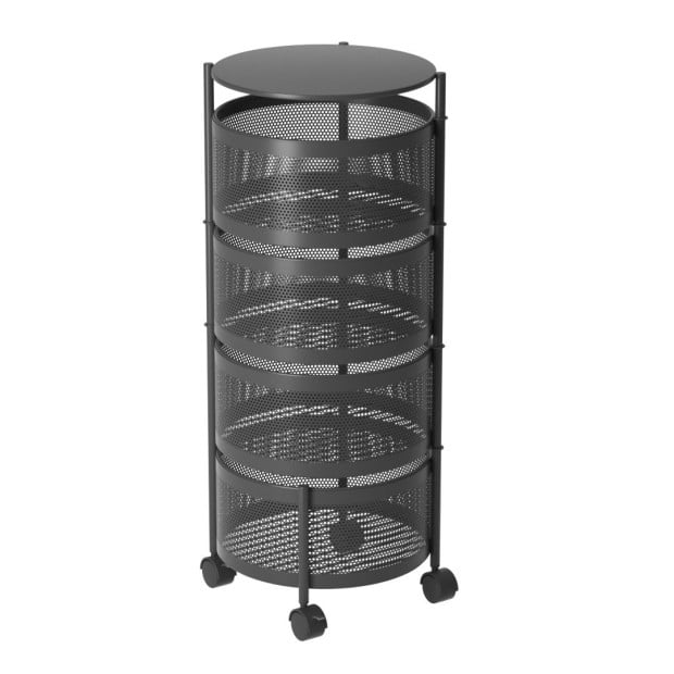 4 Tier Steel Round Rotating Kitchen Cart Shelves with Wheels