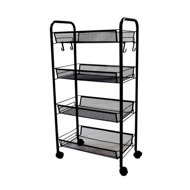 4 Tier Steel Kitchen Cart Shelves Portable Black Bee Mesh