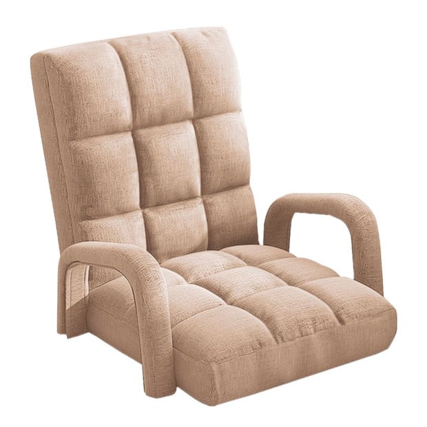 Foldable Lounge Cushion Adjustable Floor Armrest Recliner Chair Khaki